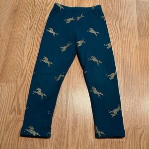 Carters Kid Girls Teal Blue Gold Glitter Unicorn Fleece Lined Leggings Size‎ 5